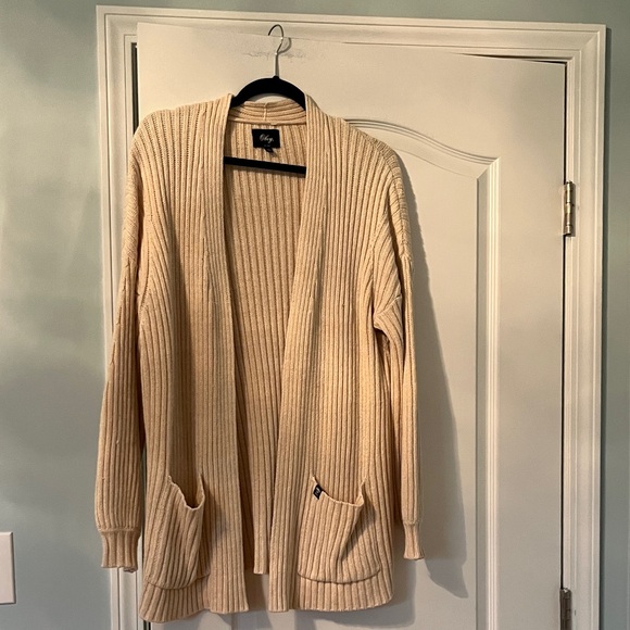 Obey Cream Cotton Blend Open Front Cardigan Sz Medium - Picture 1 of 13